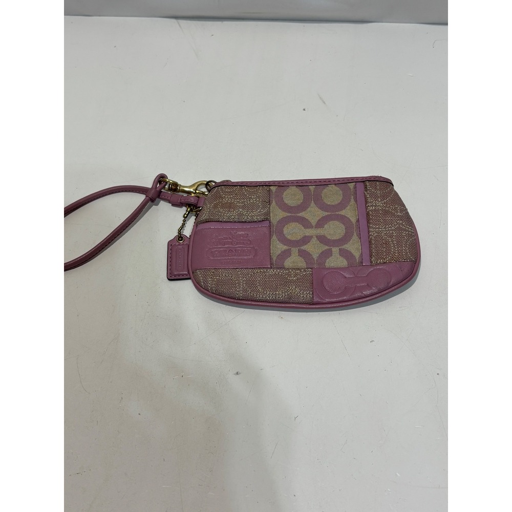VTG Y2K Coach Wristlet Small Pink Patchwork Signature Jacquard Leather